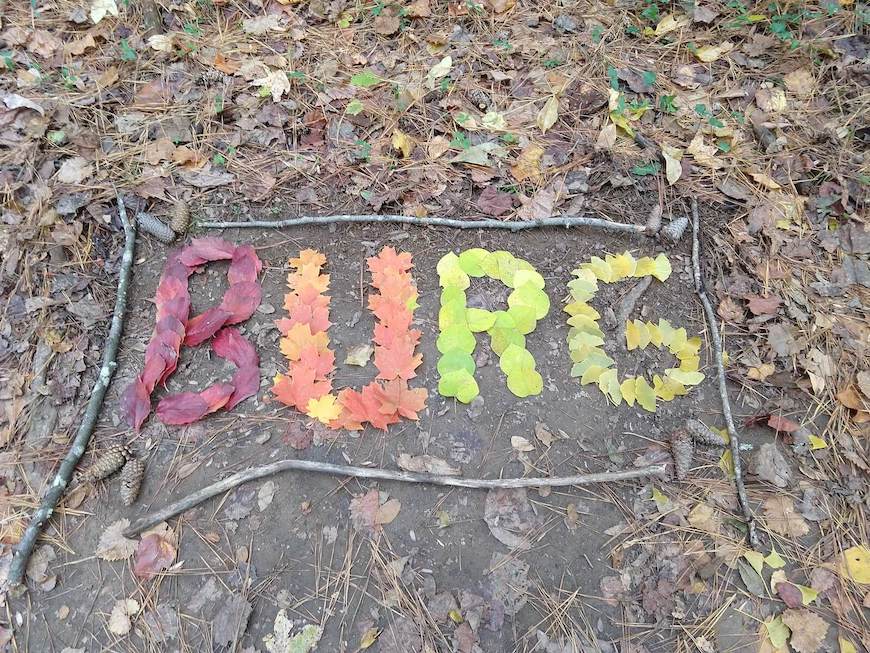 Burg spelled out in leaves