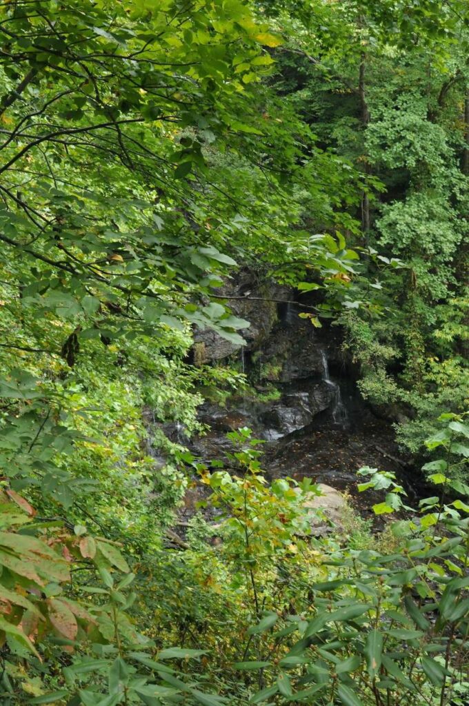 View of Issaqueena Falls from the observation deck in Stumphouse Park.